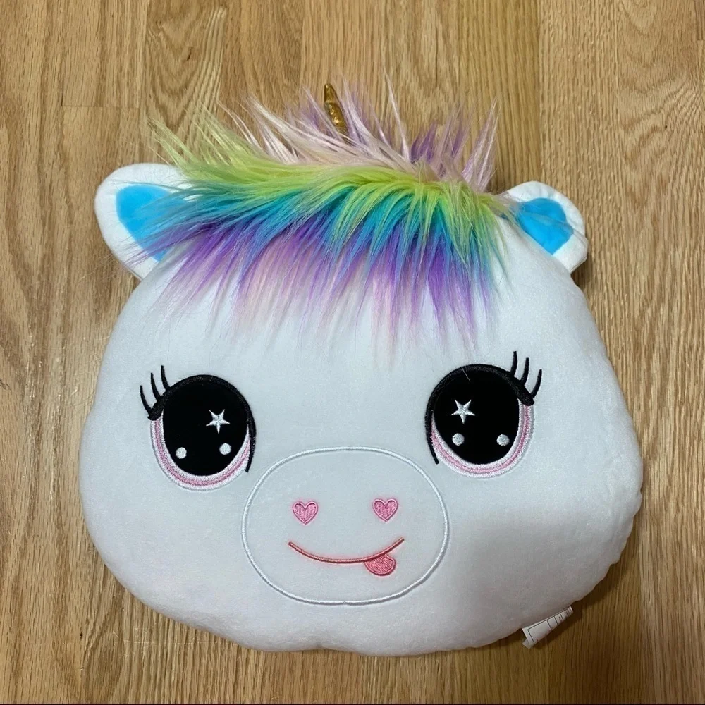 Unicorn Plush Pillow Stuffed Animal White Rainbow Hair